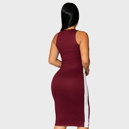 Vestido Canelado Midi Faixas Regata Casual Básico Modelador