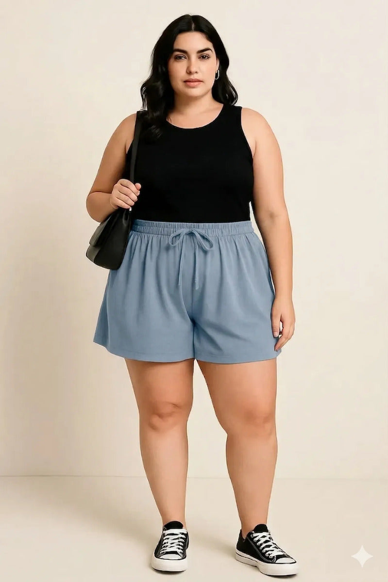 Shorts Plus Size Leve Feminino Cintura Alta