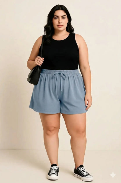Shorts Plus Size Leve Feminino Cintura Alta