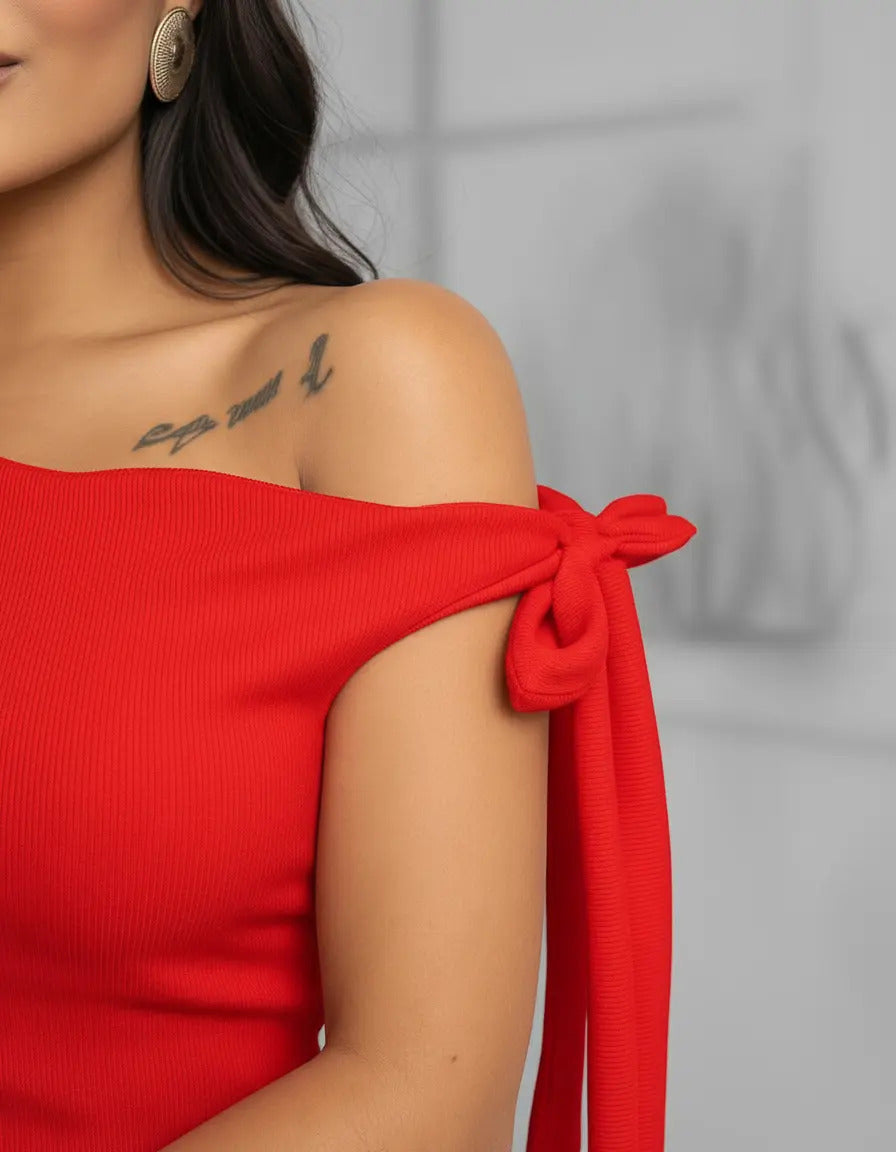 Cropped Feminino Blusa Moderno Manga Laço Amarração