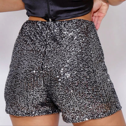Short Bermuda Feminino Cintura Alta Paetê Balada Moda Brilho