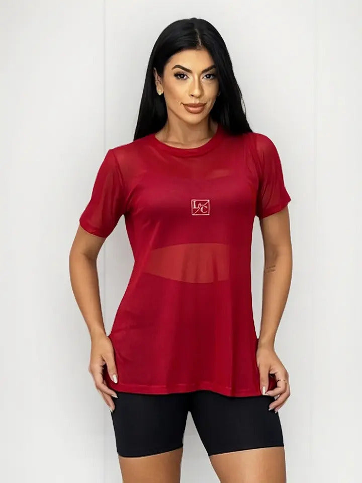 Blusa Tule Camiseta Feminina Academia Fitness