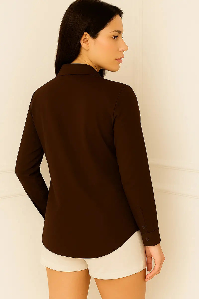 Camisa Blusa Social Feminina Manga Longa De Botão Na Promo