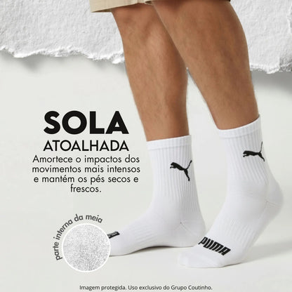6 Pares Meias Puma Cano Médio Alto Atoalhada Academia Sport
