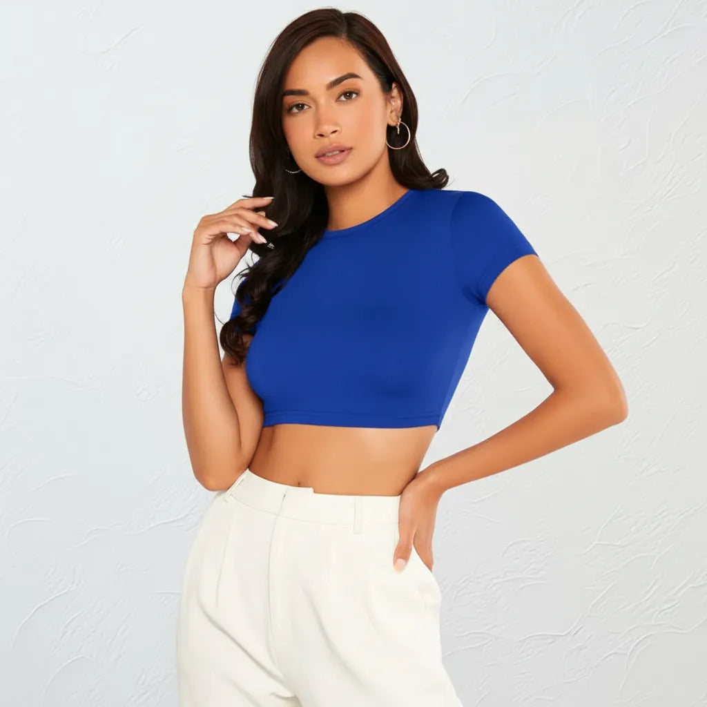 Top Cropped Feminino Básico Blusinha Academia Manga Curta