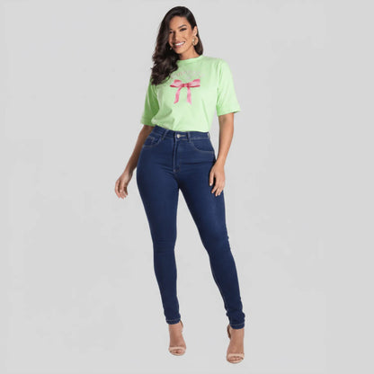 Calça Skinny Jeans Feminina Cintura Alta Marmorizada Lycra
