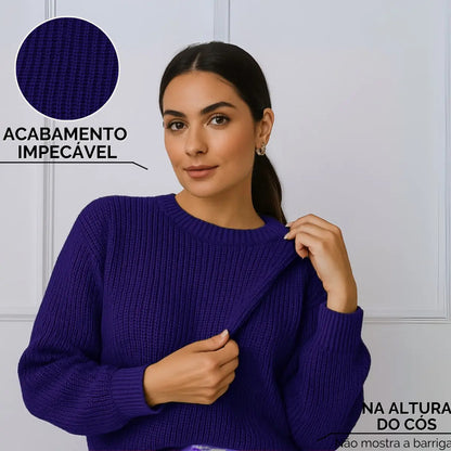 Suéter Blusa Manga Longa Max Cropped Frio Pullover Lã Trico