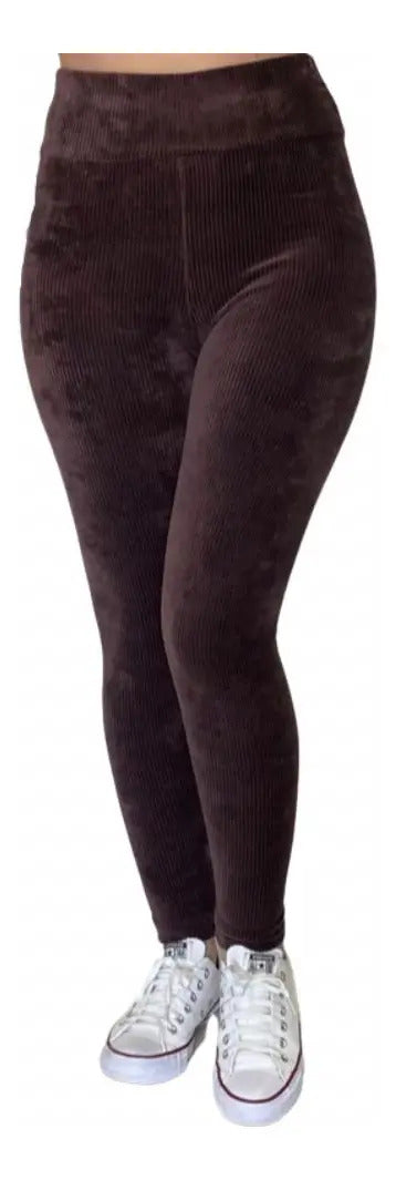 Calça Legging Veludo Cotelê Com Bolso Cós Alto Inverno