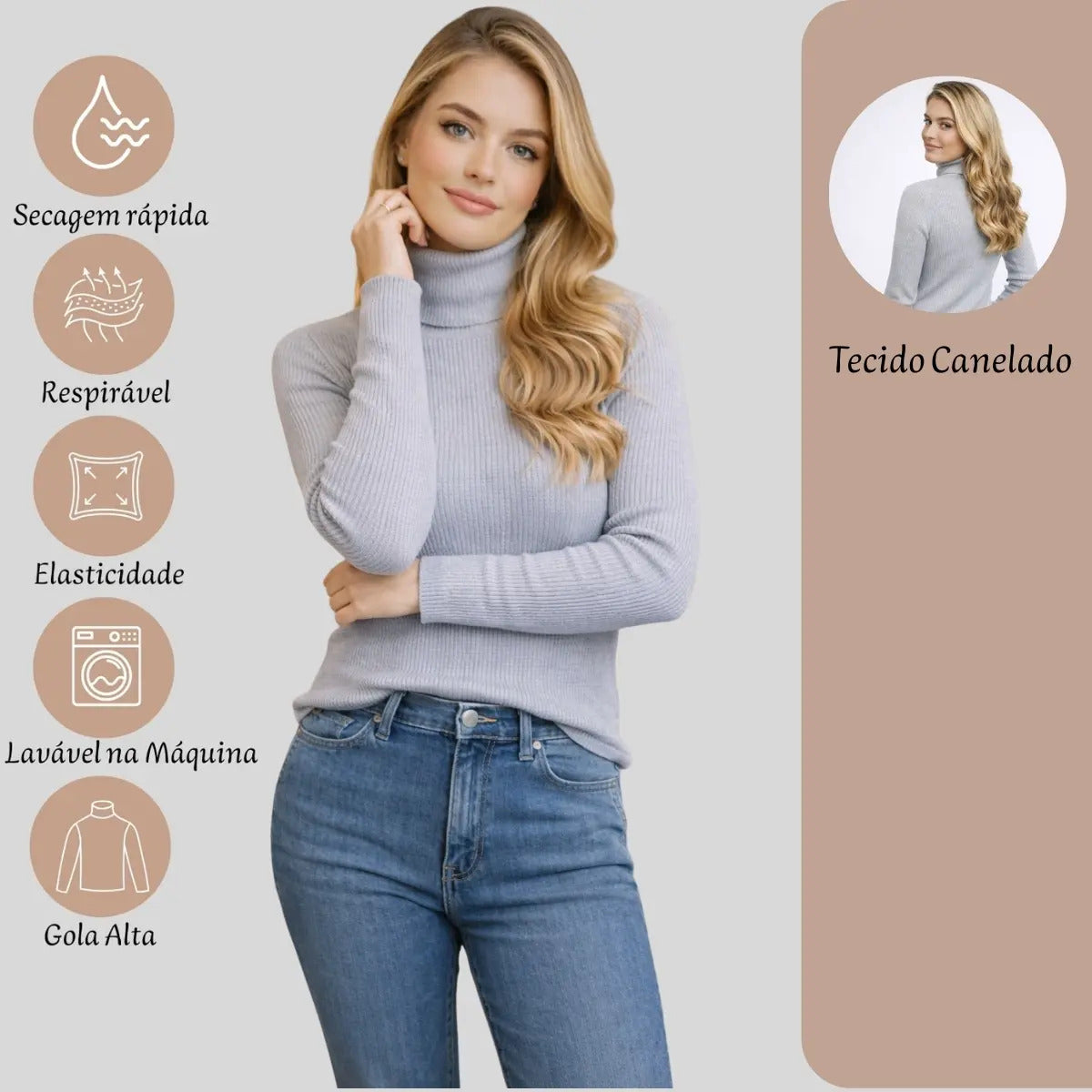 Blusa Cacharrel Feminina Tricô Lã Blusinha Gola Alta Rolê