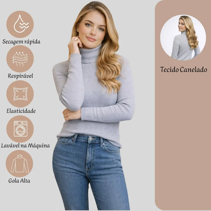 Blusa Cacharrel Feminina Tricô Lã Blusinha Gola Alta Rolê