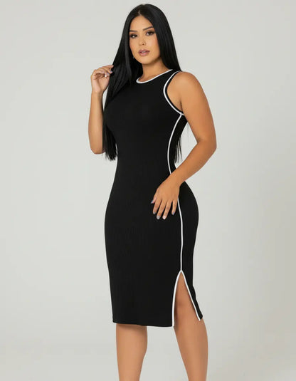 Vestido Midi Canelado Premium Regata Casual Básico Modelador