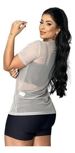 Blusa Tule Camiseta Feminina Academia Fitness