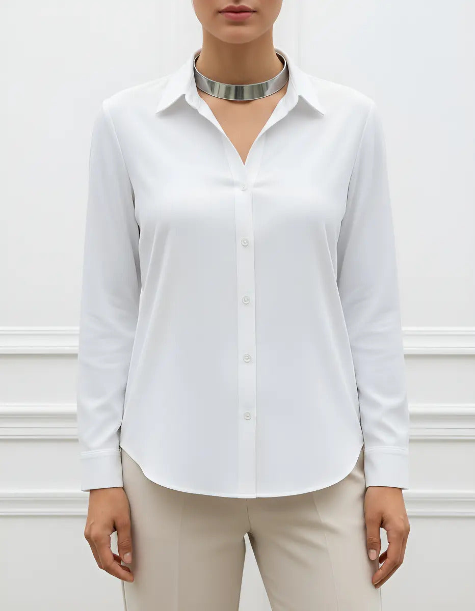 Camisa Blusa Social Feminina Manga Longa De Botão Na Promo