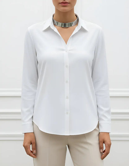 Camisa Blusa Social Feminina Manga Longa De Botão Na Promo