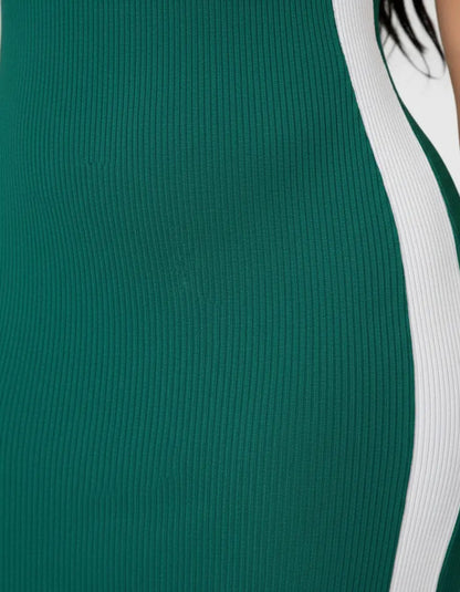 Vestido Canelado Midi Faixas Regata Casual Básico Modelador