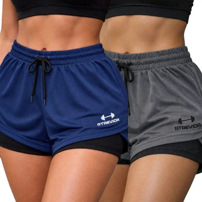Conjunto 2 Shorts Feminino Compressão Corrida Bolso Oculto