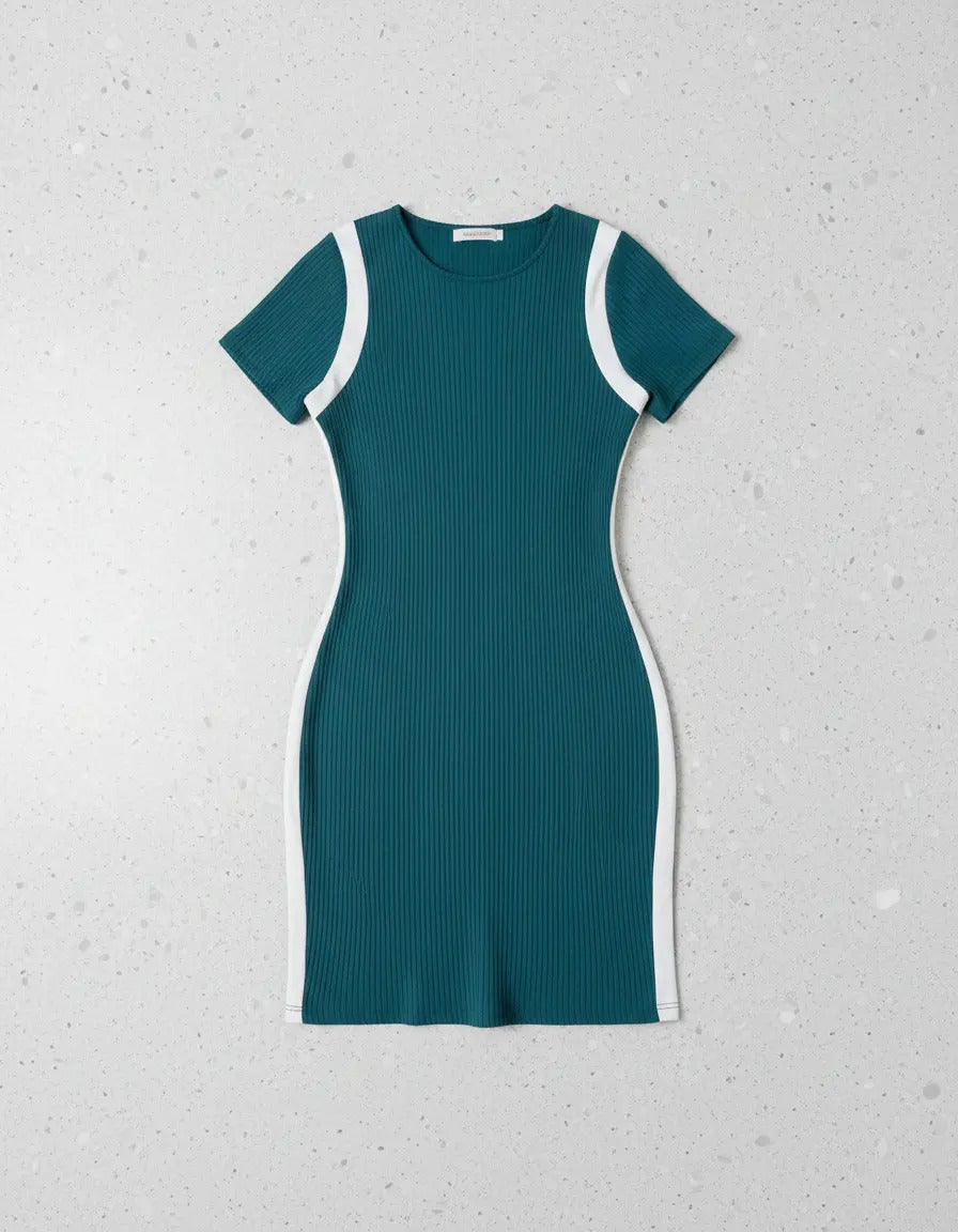 Vestido Canelado Curto Com Manga Casual Básico Modelador
