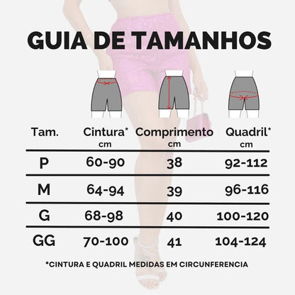 Short Bermuda Feminino Cintura Alta Paetê Balada Moda Brilho