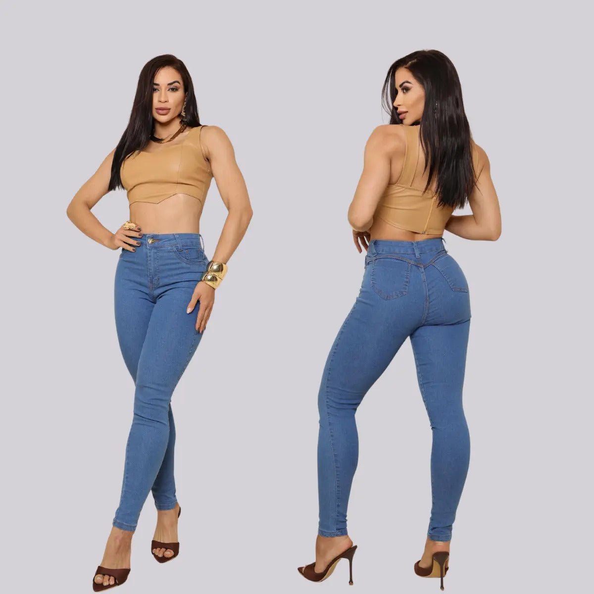 Calça Jeans Feminina Preta Cintura Alta Com Lycra Modeladora