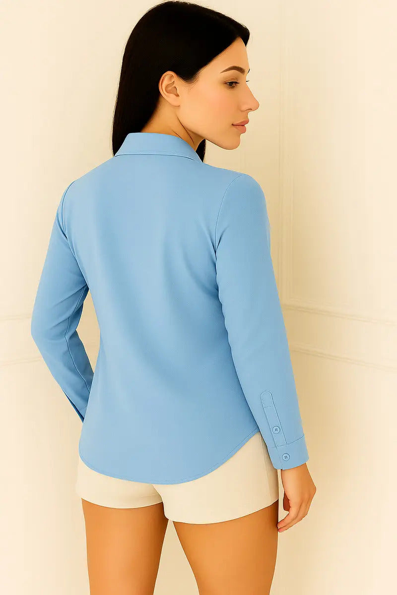 Camisa Blusa Social Feminina Manga Longa De Botão Na Promo