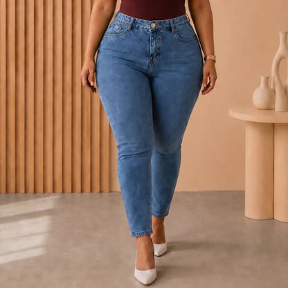 Calça Jeans Plus Size Cintura Alta Elastano Lycra Modeladora