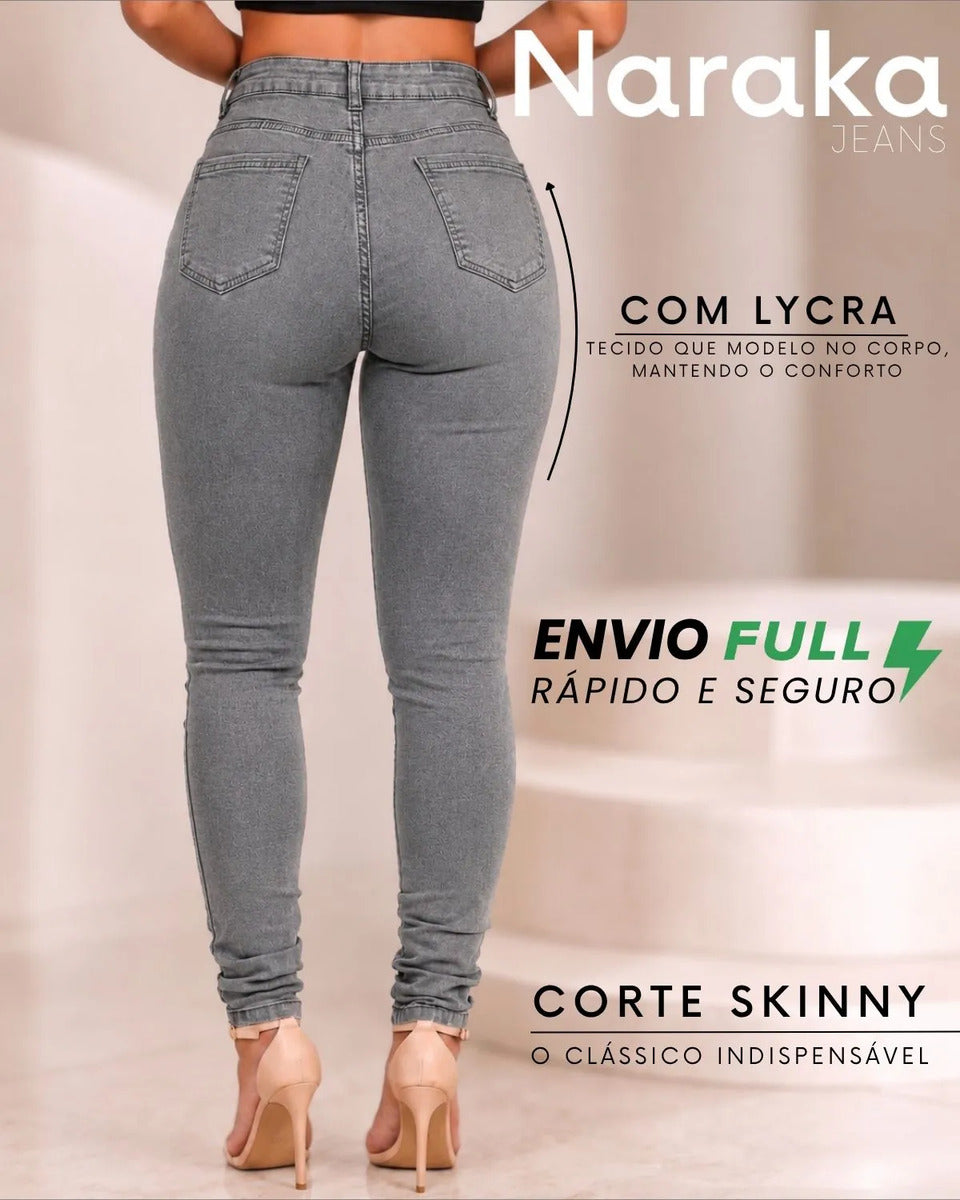Calça Jeans Feminina Skinny Cintura Alta Levanta Bumbum