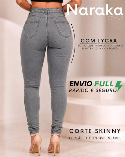 Calça Jeans Feminina Skinny Cintura Alta Levanta Bumbum