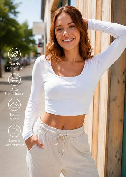 Blusa Cropped Feminina Poliamida Manga Longa Premium