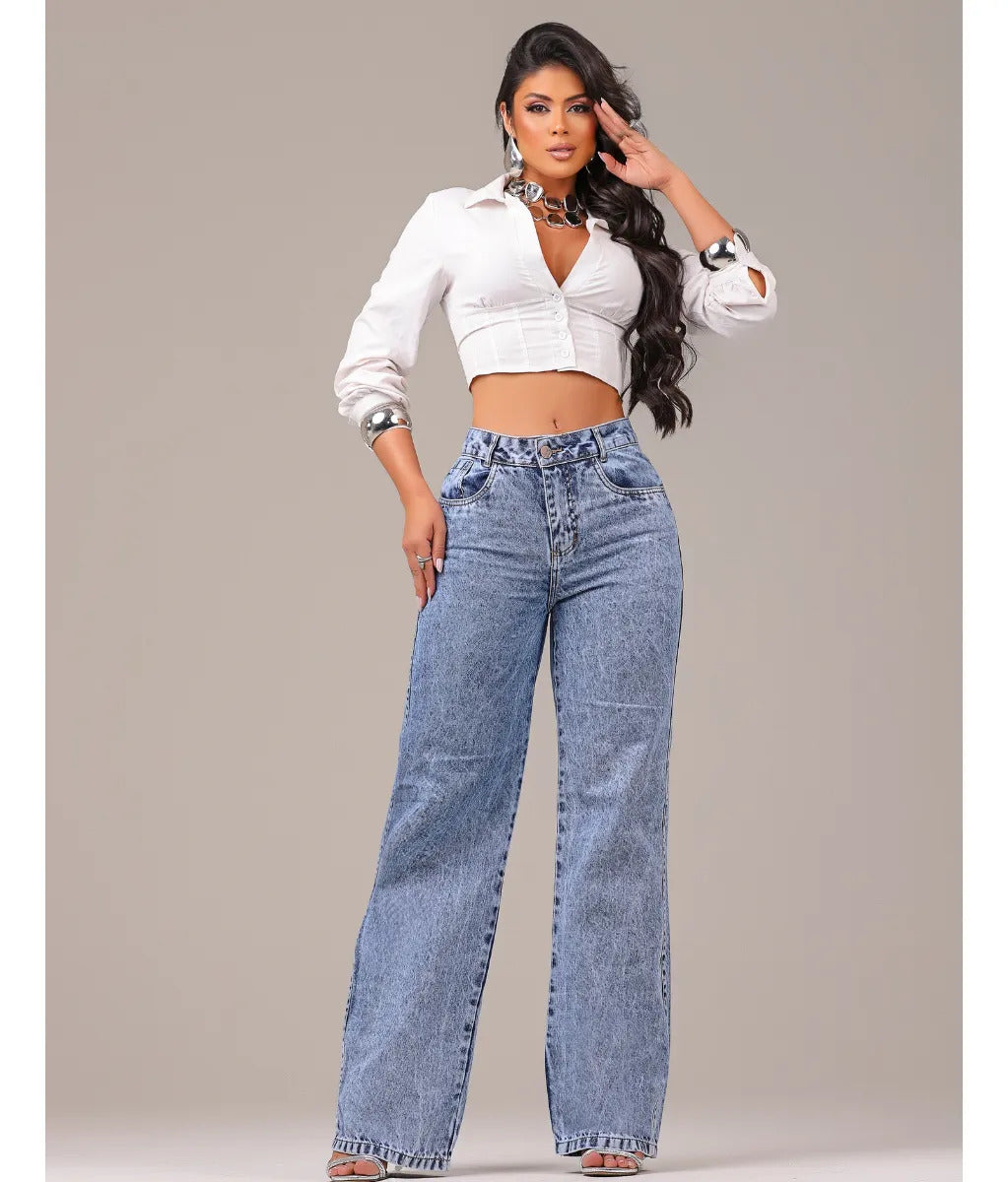 Calça Jeans Feminina Wide Leg Levanta Bumbum Cintura Alta