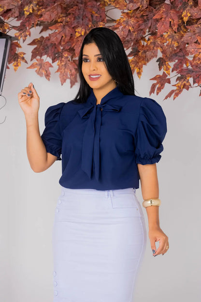 Blusa Emily Gola Laço Manga Curta Bufante