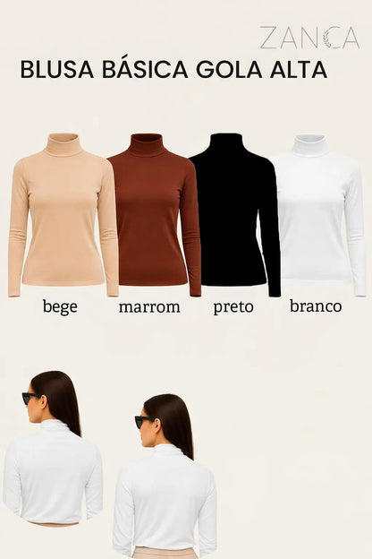 Blusa Térmica Feminina Gola Alta Zanca Peluciada Manga Longa