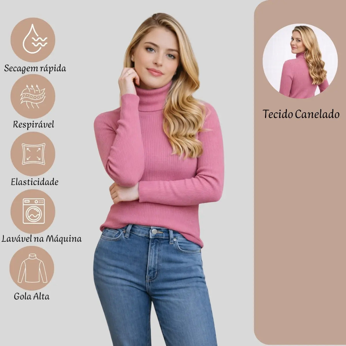 Blusa Cacharrel Feminina Tricô Lã Blusinha Gola Alta Rolê
