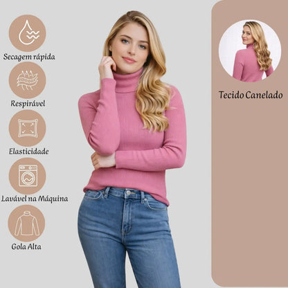 Blusa Cacharrel Feminina Tricô Lã Blusinha Gola Alta Rolê