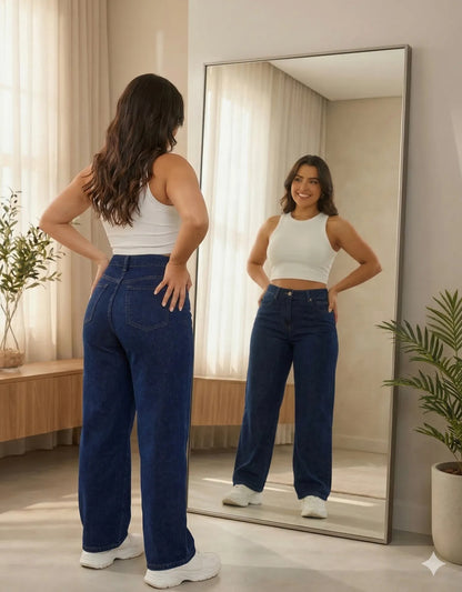 Calça Jeans Wide Leg Feminina Cintura Alta Sem Lycra Stillge