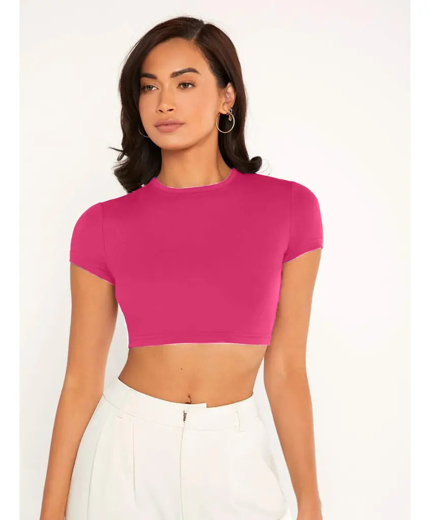 Top Cropped Feminino Básico Blusinha Academia Manga Curta