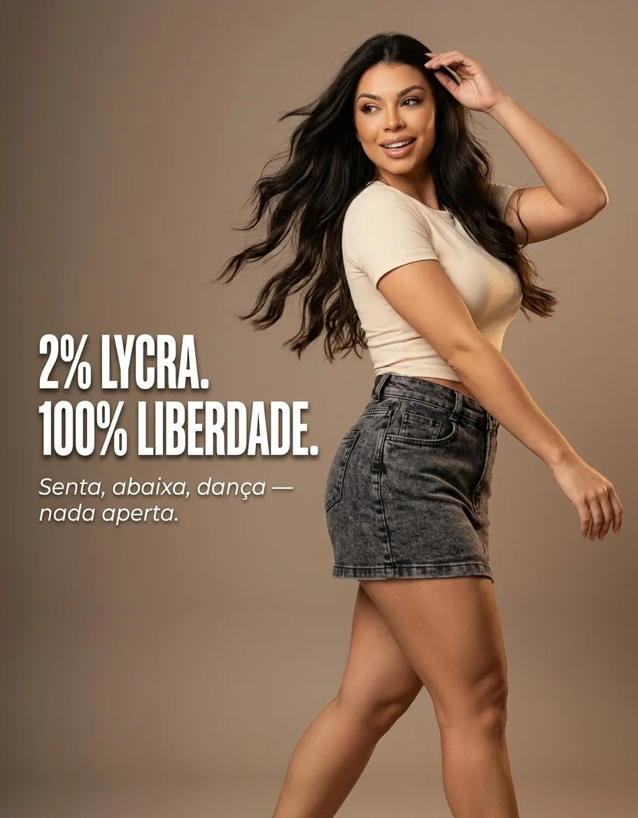 Short Saia Jeans Feminino Cintura Alta Com Lycra Stillger
