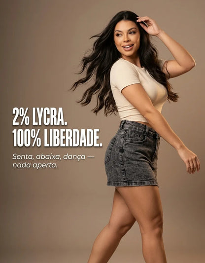 Short Saia Jeans Feminino Cintura Alta Com Lycra Stillger