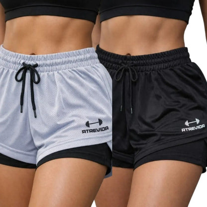 Conjunto 2 Shorts Feminino Compressão Corrida Bolso Oculto