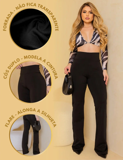 Calça Legging Flare Bailarina Leg Boca De Sino Cintura Alta
