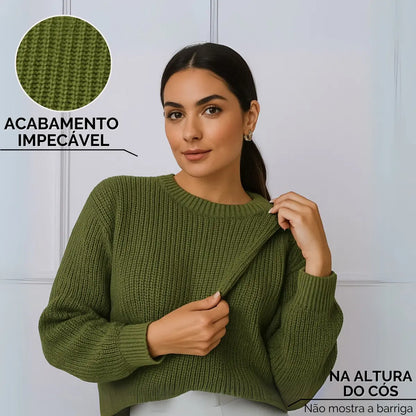 Suéter Blusa Manga Longa Max Cropped Frio Pullover Lã Trico