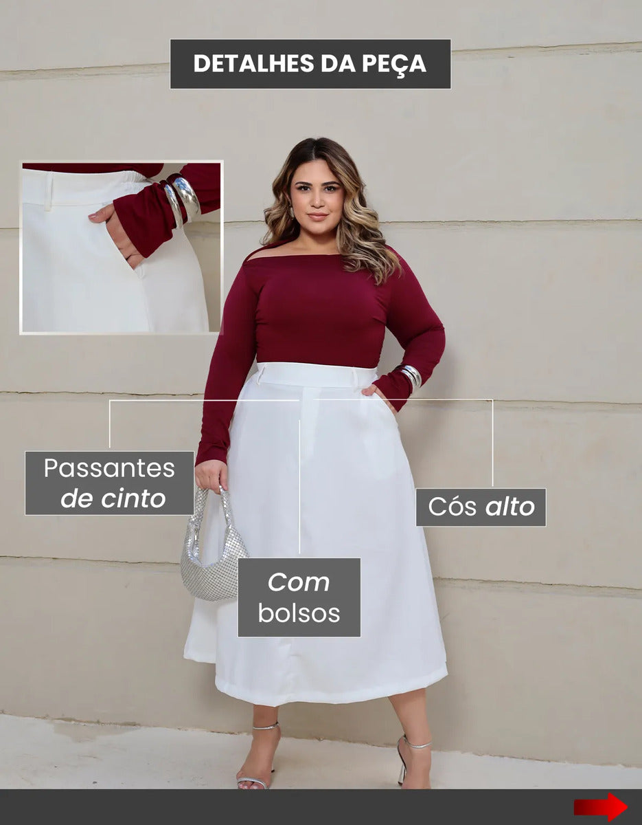 Saia Alfaiataria Feminina Plus Size Midi Evangélica Casual
