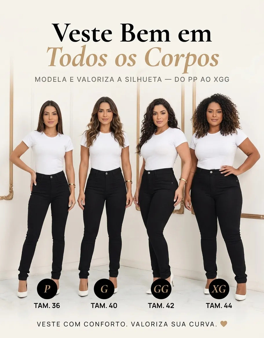 Calça Jeans Feminina Preta Skiny Cintura Alta Levanta Bumbum
