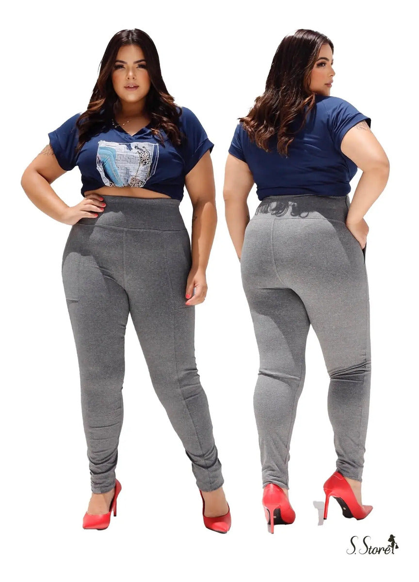 Calça Legging Plus Size Montaria Flanelada Forrada Cós Largo