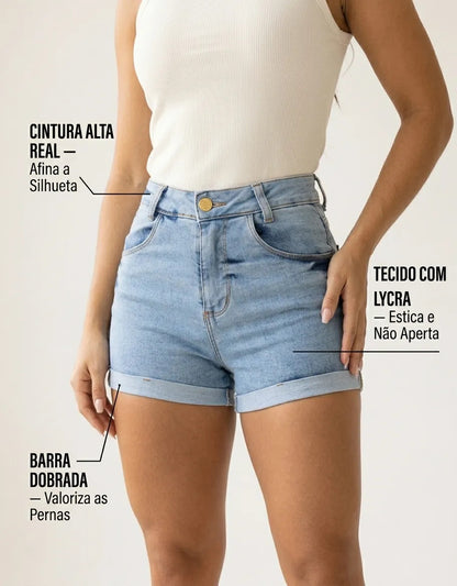 Short Jeans Feminino Cintura Alta C/ Lycra Hot Pant Stillger