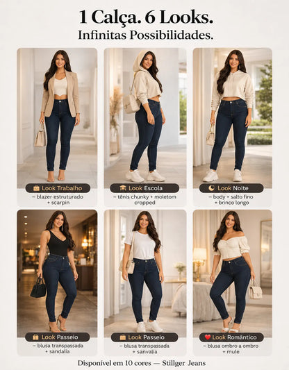 Calça Jeans Feminina Preta Skiny Cintura Alta Levanta Bumbum