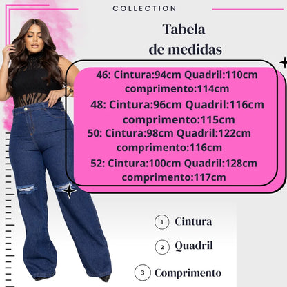 Calça Plus Size Jeans Feminina Wide Leg Levanta Bumbum
