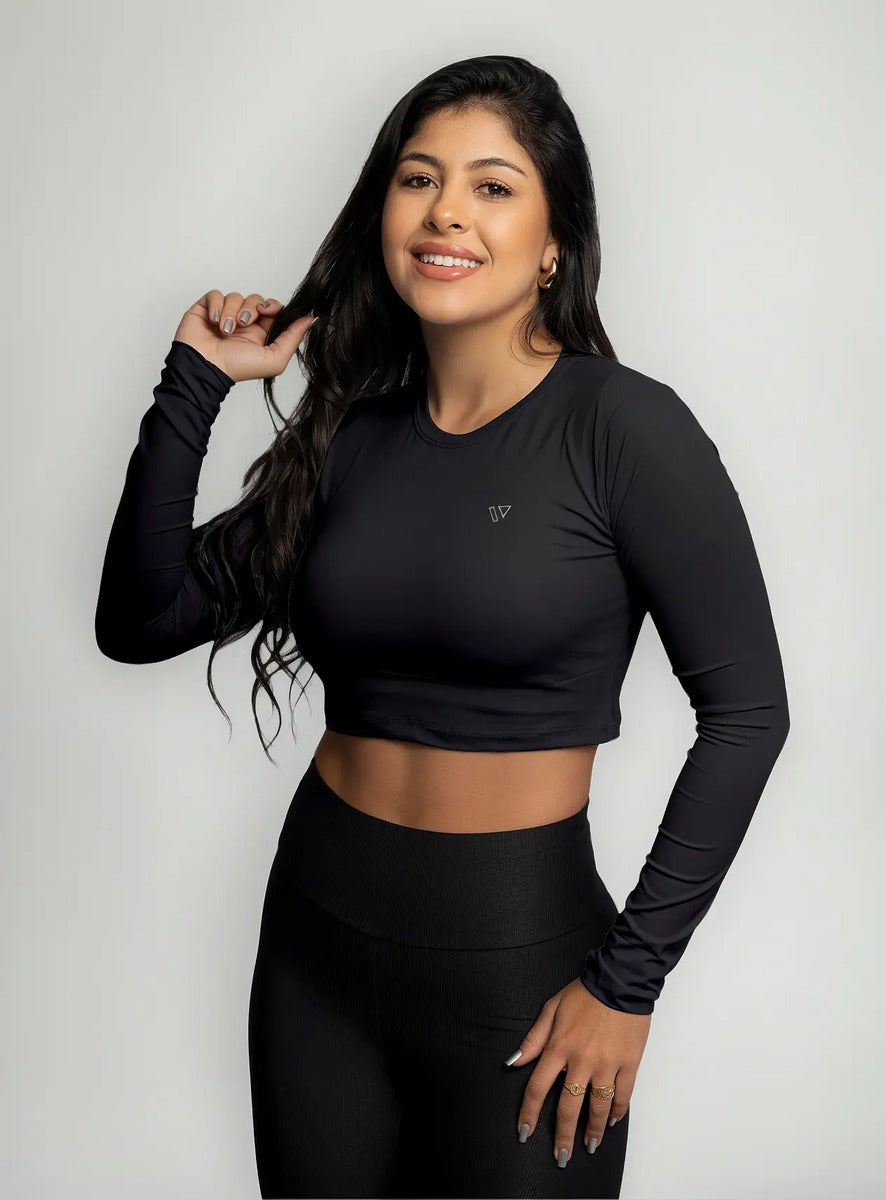 Cropped Feminina Poliamida Manga Longa Blusa Proteção Uv