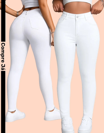 Calça Skinny Jeans Básica Feminina Cintura Alta Look Casual