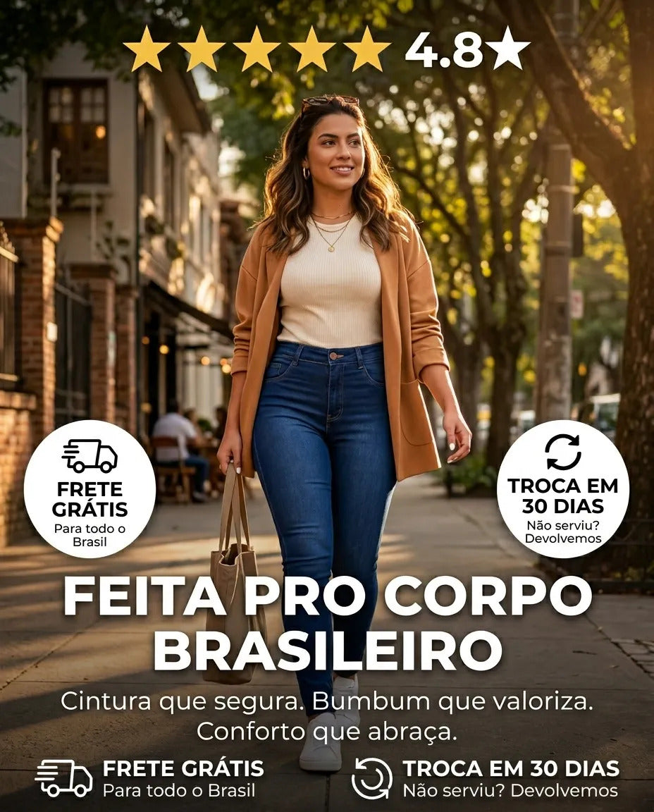 Calça Feminina Jeans Cintura Alta Skinny Levanta Bumbum
