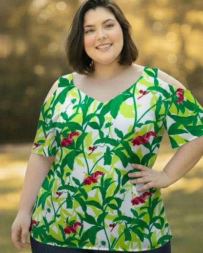 Blusa Cigana De Seda Estampada Alça Dupla Plus Size